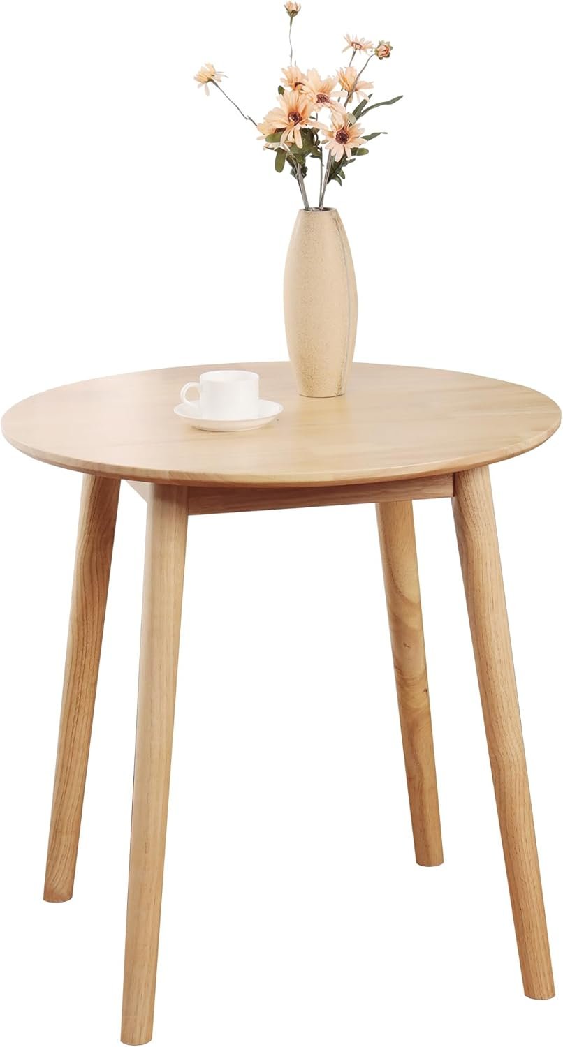 61A7YpeVF7L._AC_SL1500_.jpg 28.3" Small Round Dining Table for 2,Wooden Space-Saving Kitchen Dinner Table Rustic Wood Dining Table Mid Century Modern Kitchen Table - Image 1
