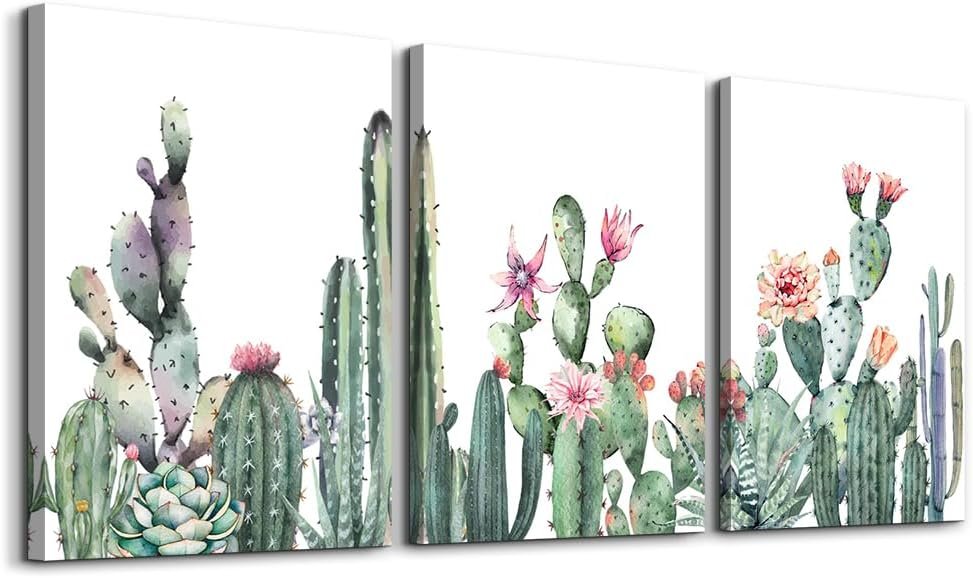 61jwAler-aL._AC_SL1000_.jpg Canvas Wall Art For Living Room Family Wall Decor For Bedroom Kitchen Wall Art Pictures Artwork Prints Green Succulent Cactus Wall Painting Modern Framed Bathroom Home Decorations 12" X 16"3 Piece - Image 1