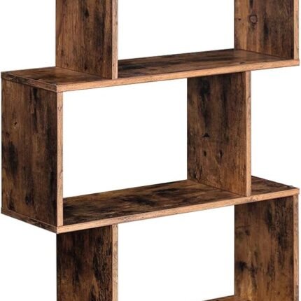 Bookcase, 5-Tier Bookshelf, Display Shelf and Room Divider, Freestanding Decorative Storage Shelving, Rustic Brown , 27.6”L x 9.4”W x 62.6”H (70 x 24 x 159 cm)