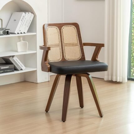 Set of 1 Swivel Dining Chair - Bentwood Chairs with Cane Back, Walnut Bentwood Frame, Cushion Arms,Walnut Dining Chair for Kitchen/Restaurant/Living Room (Walnut Black)