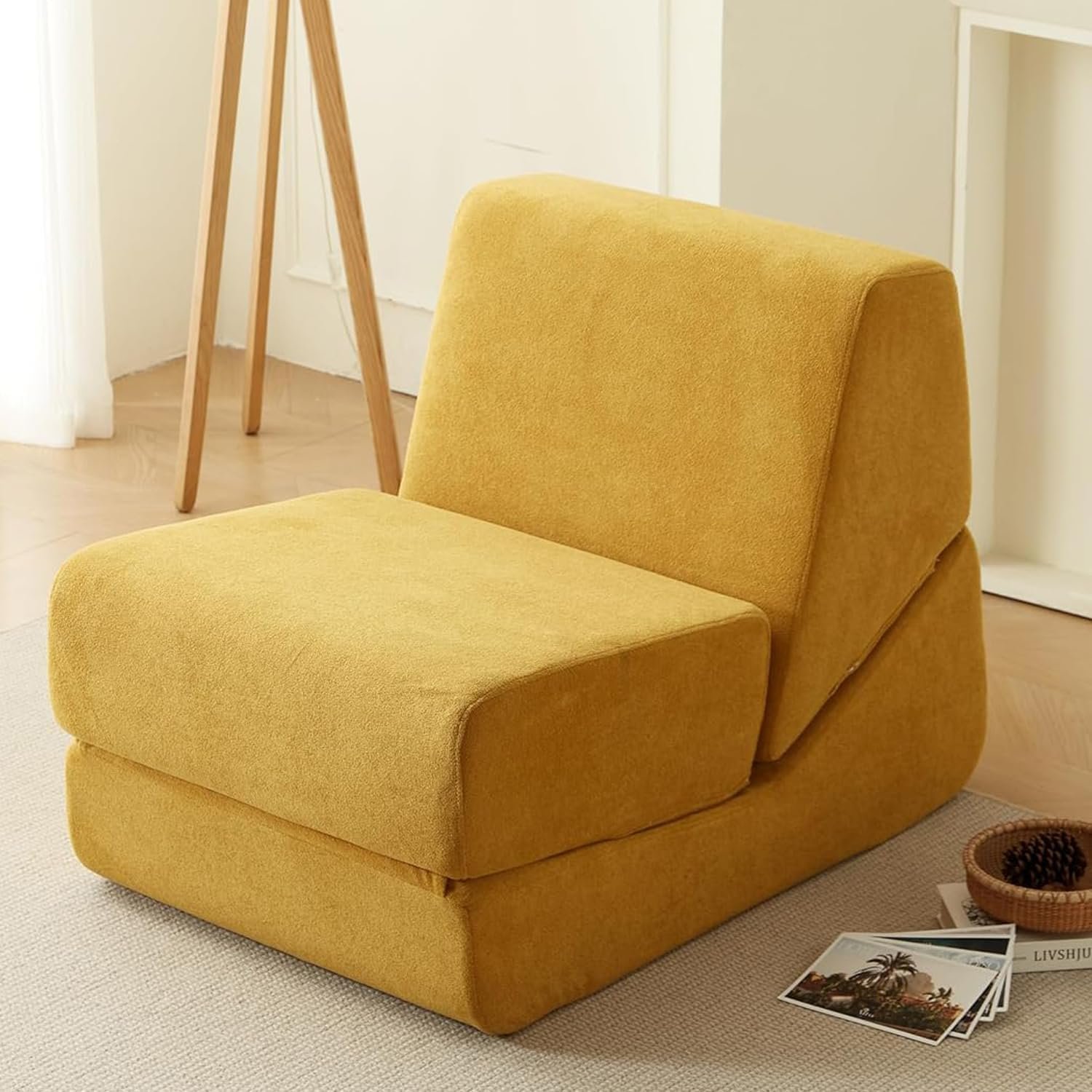 71d7NaiWTgL._AC_SL1500_.jpg Folding Sofa Bed, Single Chair Sofa, Multi-Functional Lounger with Back Support – Compact & Space-Saving Design, Comfortable for Living Room, Bedroom, or Small Spaces, Yellow Corduroy Fabric - Image 1