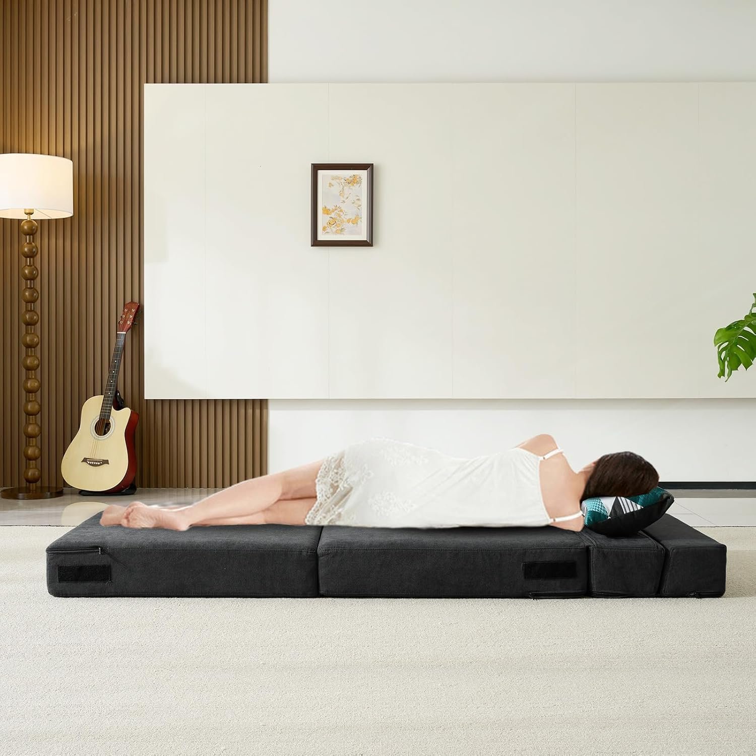 71j9CXBxF-L._AC_SL1500_.jpg Folding Sofa Bed Single Size with Pillow Memory Foam Convertible Sleeper Chair Floor Couch Futon Lazy for Living Room/Home Office/Guest Beds/Apartment/Upstairs Loft,Dark Gray - Image 1