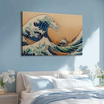 Frameless Canvas Decorative Painting Watercolor Waves, Japanese Style Wall Decor Art Pictures for Bedroom Office Home Decoration Gifts, 63 x 32 Inches Unframed