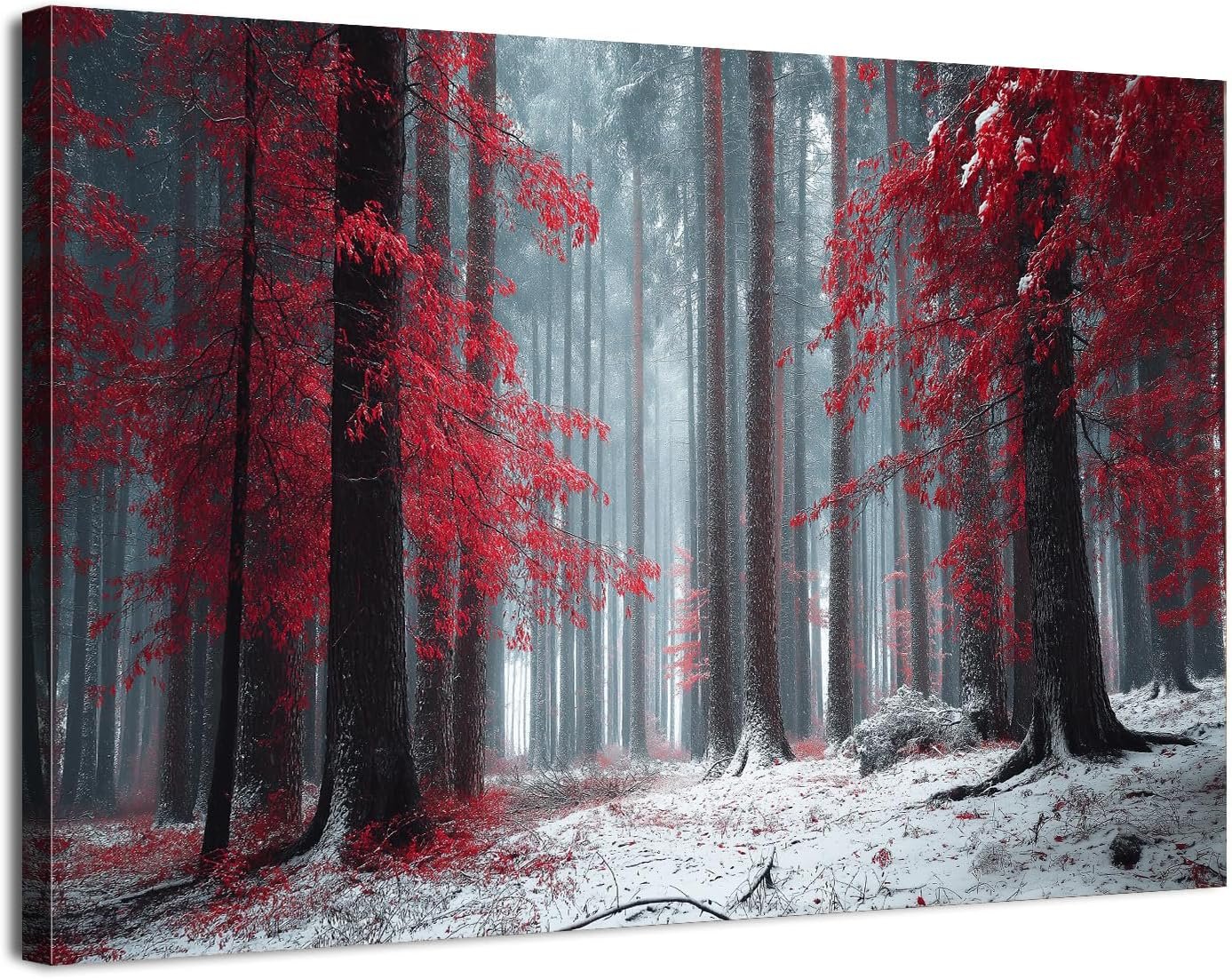 81Jd7FI-2zL._AC_SL1440_.jpg Fall Forest Wall Art Mystery Red Forest Wall Decor Nature Wilderness Painting Woodland Canvas Prints Autumn Botanical Picture Rustic Trees Poster Artwork for Bedroom Living Room Home Decoration 24x36" - Image 1