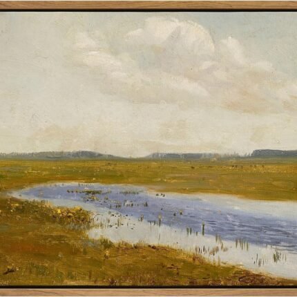 Framed Canvas Wall Art,Vintage Landscape Art, 14x11in Framed Rustic Canvas Print,Polish Meadow with Flowers Painting,Modern Farmhouse Decor Gifts,  Bedroom Bathroom Living Room,Office Decor